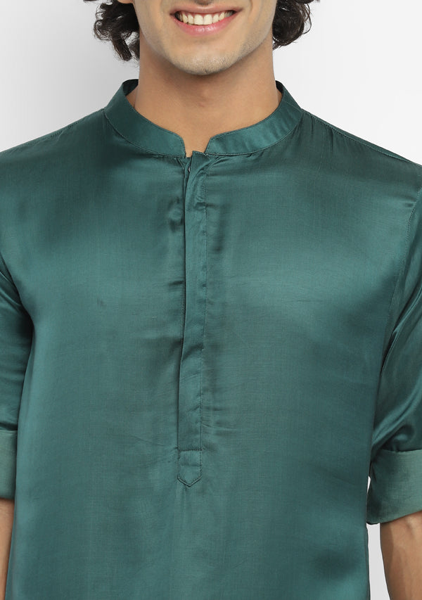 Embrace Teal Green  Long Modal Kurta with Pants For Men