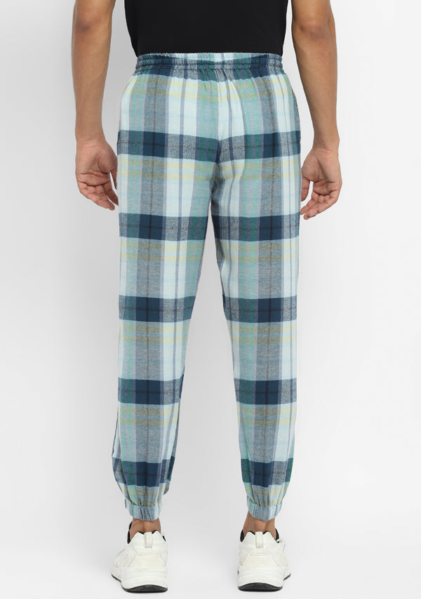 Flannel Blue Green Checked Jogger Pants For Men