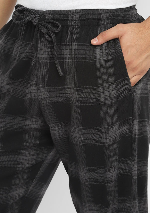 Flannel Black Grey Checked Jogger Pants For Men
