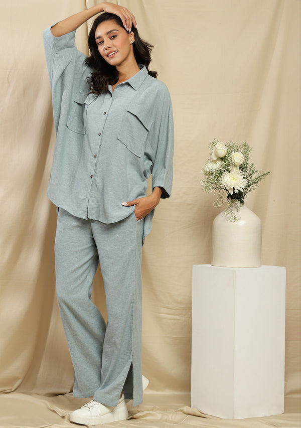 Flannel Blue Collared  Co-ord Set/Hang Out