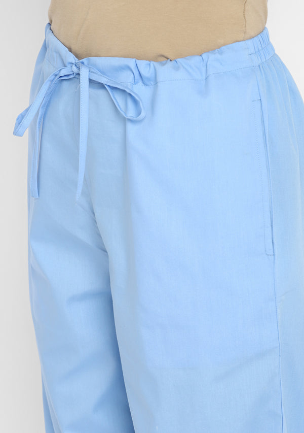 Blue Collared Short Sleeve Cotton Night Suit paired  with Pyjamas
