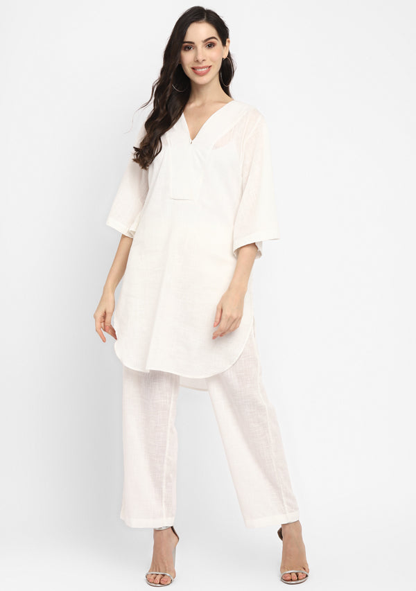 White Cotton Co-ord Set paired with Pants