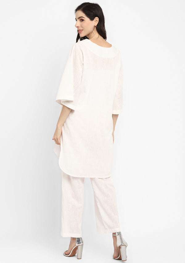 White Cotton Co-ord Set paired with Pants
