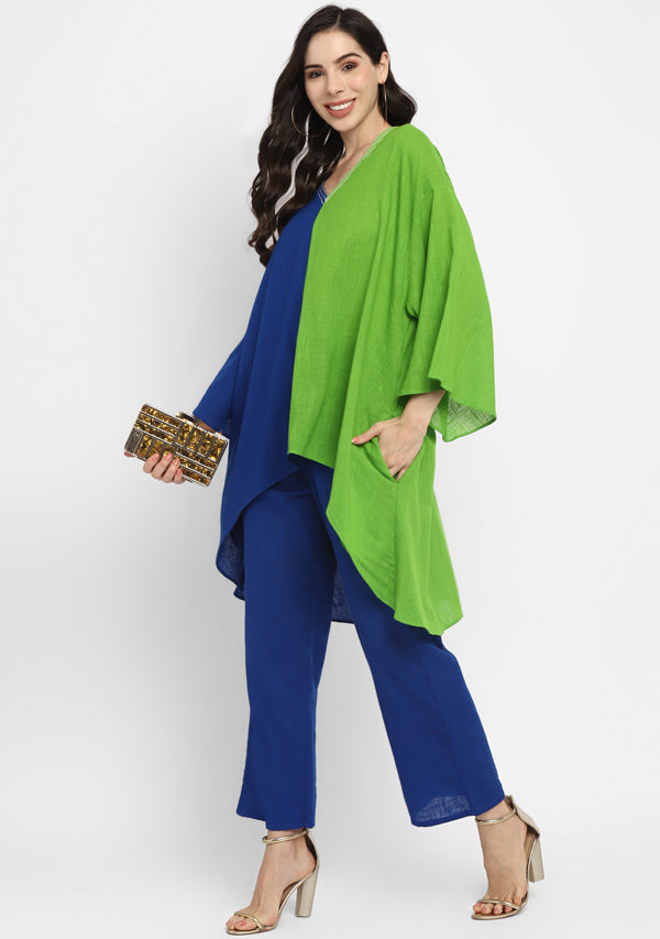 Royal Blue and Parrot Asymmetric Cotton Tunic(Top Only)