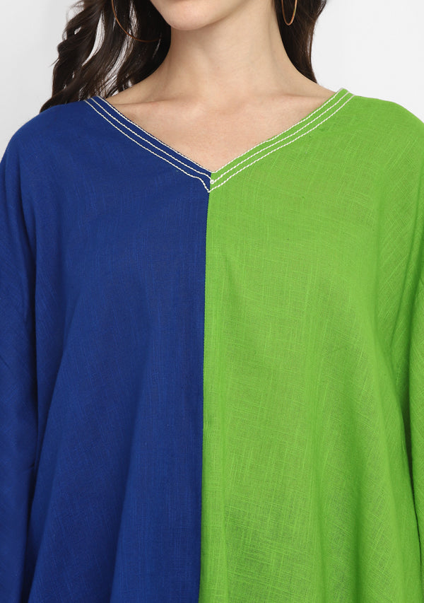 Royal Blue and Parrot Green Asymmetric Cotton Co-ord Set