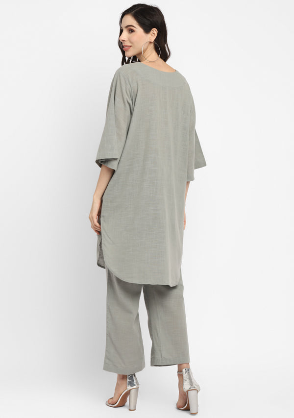 Grey Cotton Co-ord Set paired with Pants