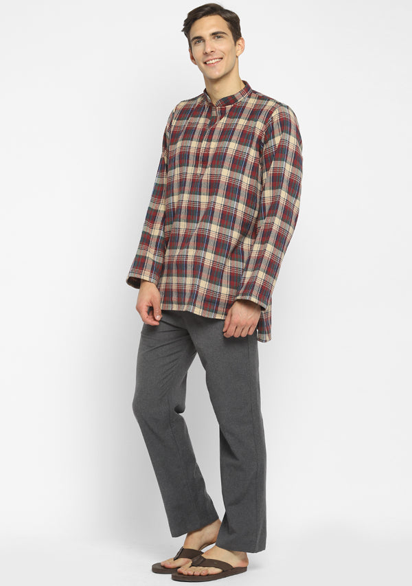 Flannel Maroon Beige Check Shirt and Cotton Pyjamas For Men