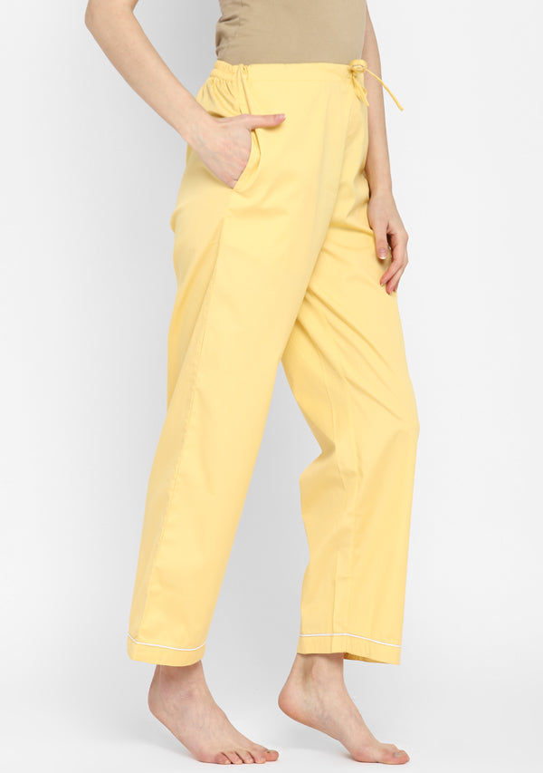 Yellow Collared Long Sleeve Cotton Night Suit paired  with Pyjamas