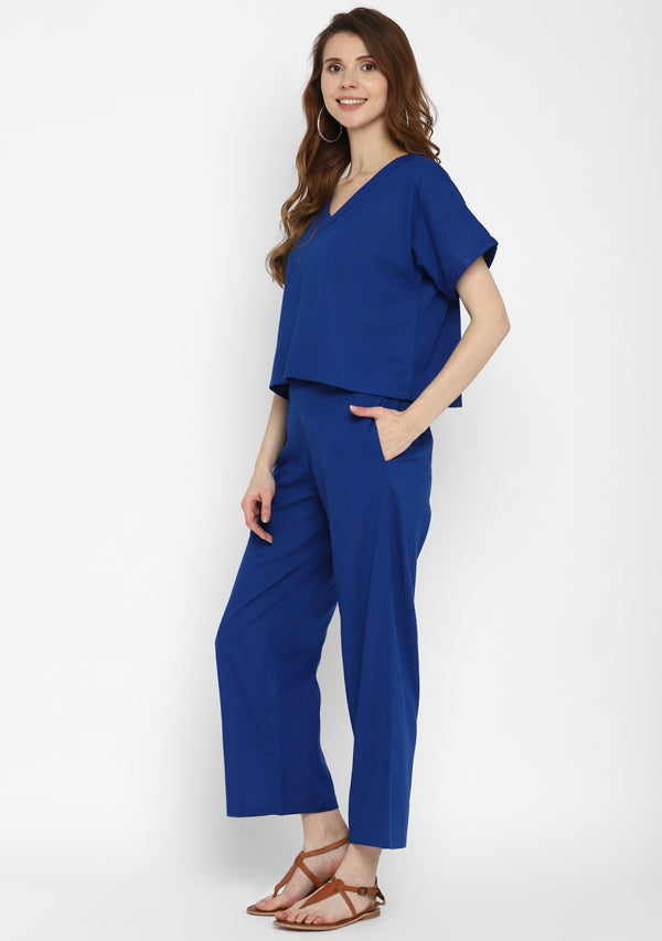 Royal Blue Crop Top paired with matching Cotton Pants