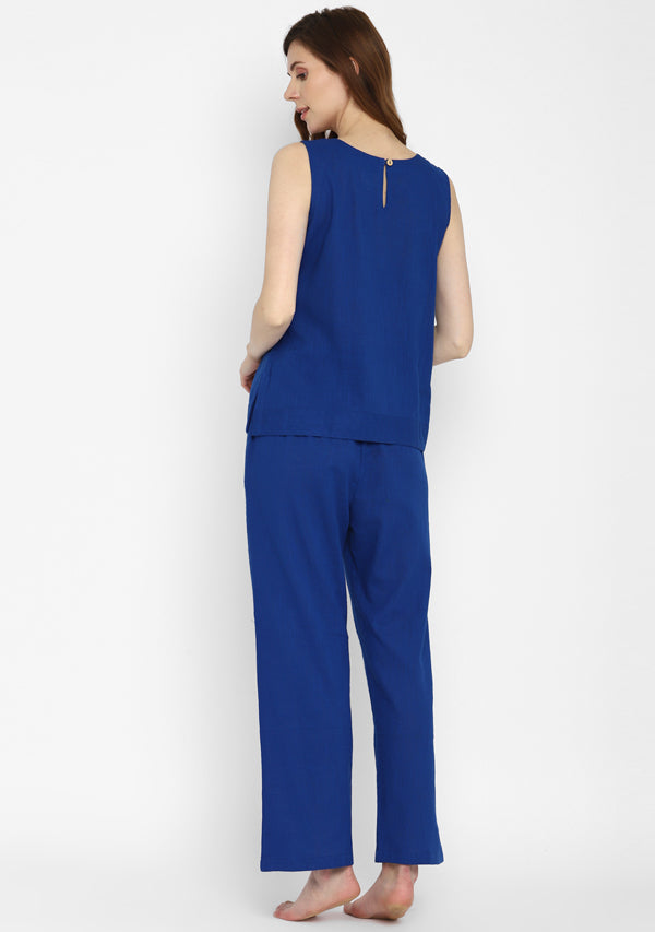 Royal Blue Sleeveless Cotton Yoga Wear