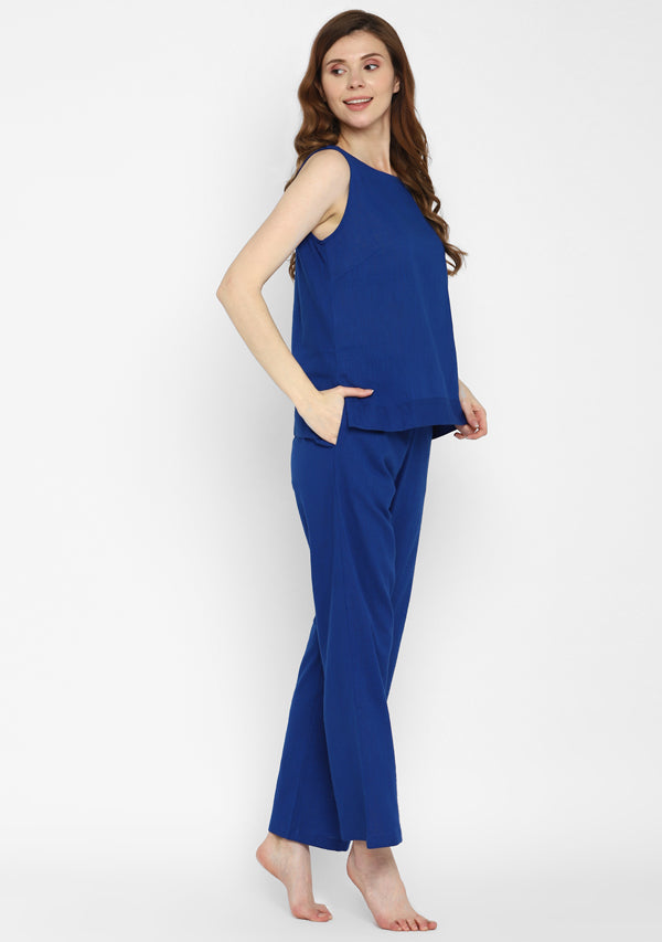 Royal Blue Sleeveless Cotton Yoga Wear