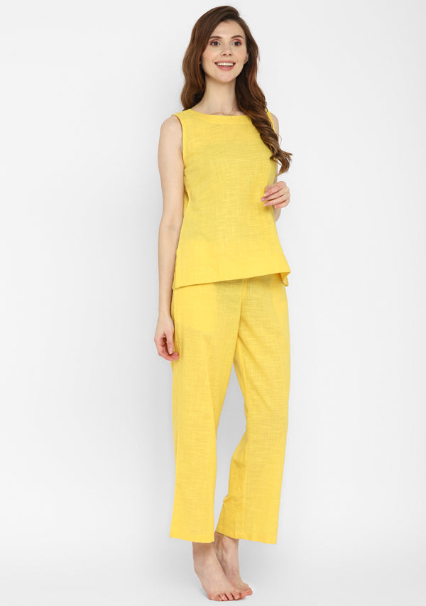 Yellow Sleeveless Cotton Yoga Wear