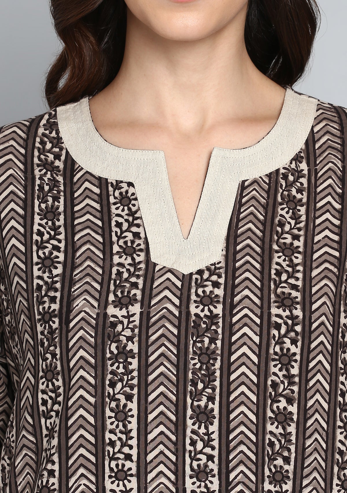 Beige Ivory Hand Block Printed Floral Cotton Night Suit - unidra.myshopify.com
