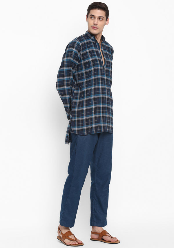 Flannel  Navy Blue  Check Shirt and Pyjamas For Men - unidra.myshopify.com