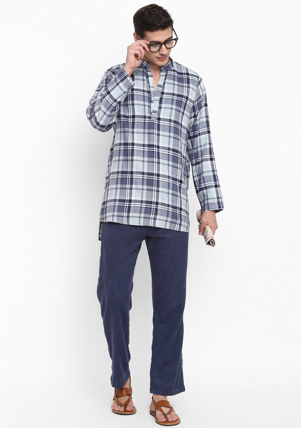 Flannel Blue Grey Check Shirt with Pyjamas For Men - unidra.myshopify.com