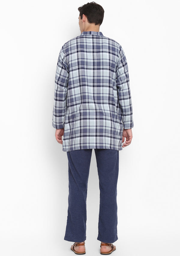 Flannel Blue Grey Check Shirt with Pyjamas For Men - unidra.myshopify.com