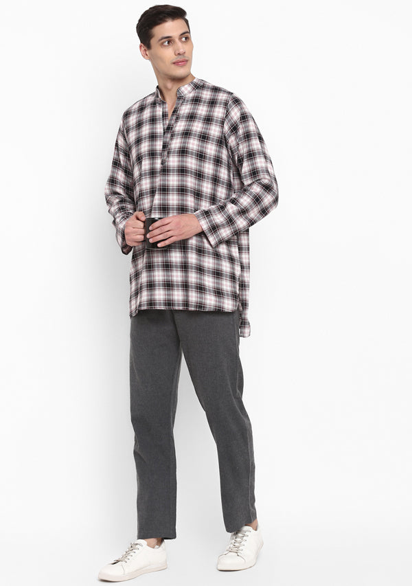 Flannel Ivory Grey Check Shirt with Pyjamas For Men - unidra.myshopify.com