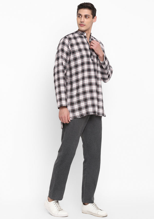 Flannel Ivory Grey Check Shirt with Pyjamas For Men - unidra.myshopify.com