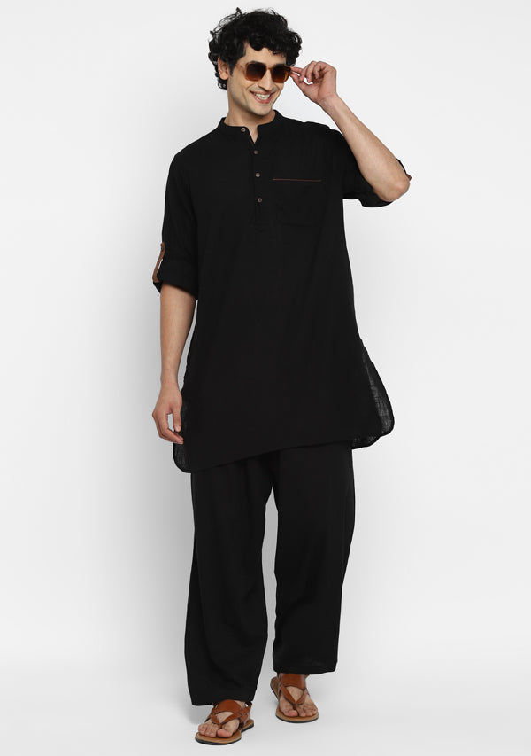 Black Cotton Kurta and Pathani Salwar For Men