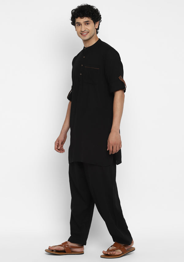 Black Cotton Kurta and Pathani Salwar For Men