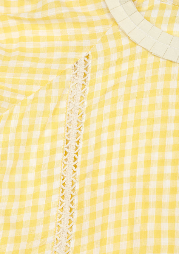 Yellow Ivory Hand Block Check Printed Cotton Nighty Dress With Sling Bag For Kids - unidra.myshopify.com