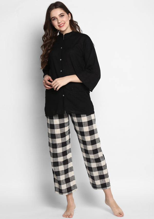 Black White Cotton Check Pyjama Set - unidra.myshopify.com