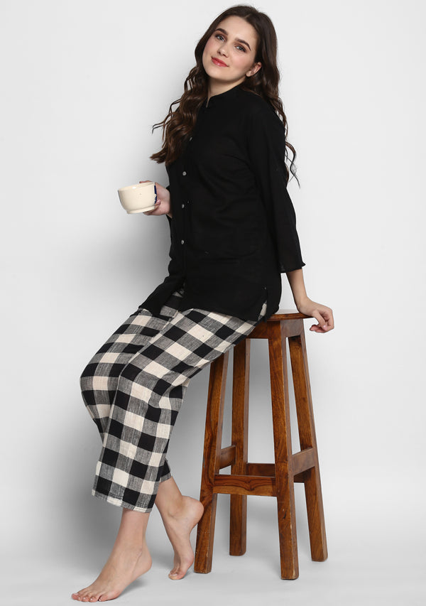 Black White Cotton Check Pyjama Set - unidra.myshopify.com