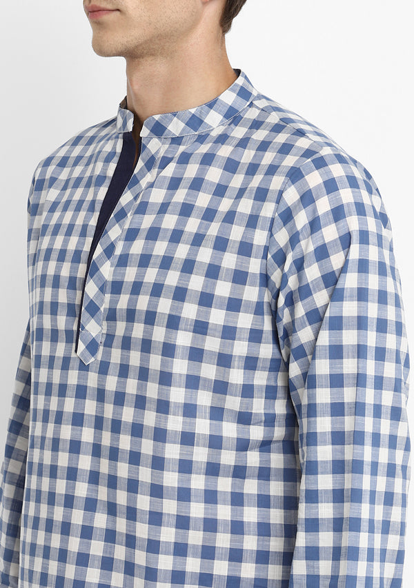 Blue White Checked Cotton Shirt and Pyjamas For Men