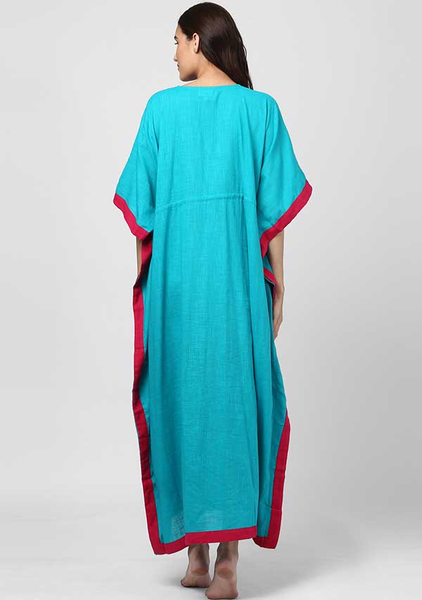 Blue Fuschia Tie -Up Waist Cotton Kaftan - unidra.myshopify.com