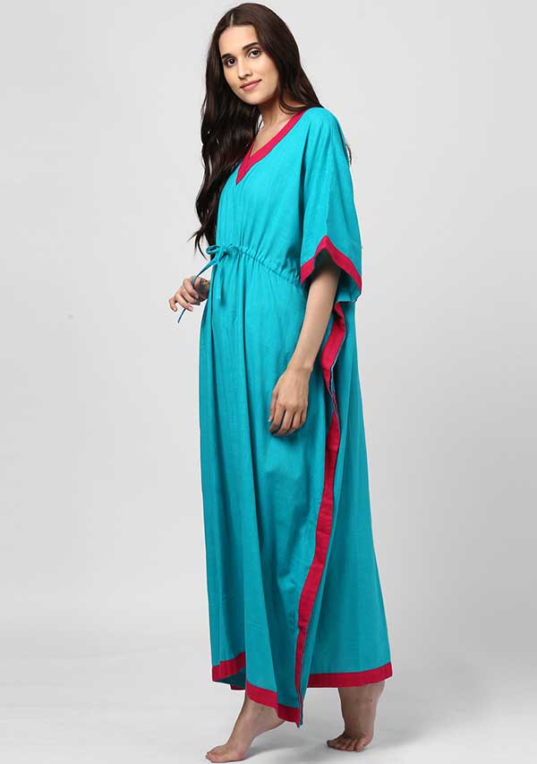 Blue Fuschia Tie -Up Waist Cotton Kaftan - unidra.myshopify.com
