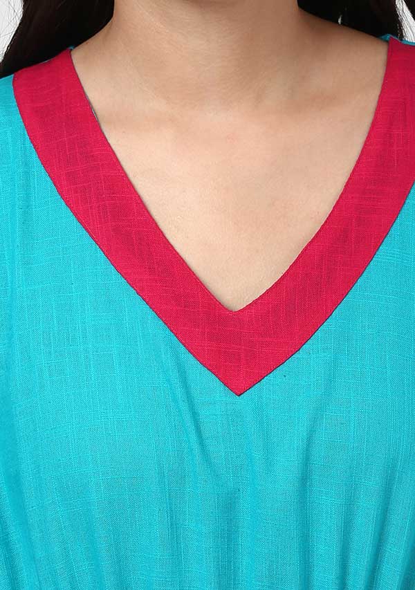 Blue Fuschia Tie -Up Waist Cotton Kaftan - unidra.myshopify.com