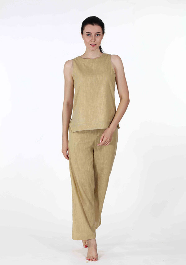 Beige Sleeveless Cotton Yoga Wear - unidra.myshopify.com