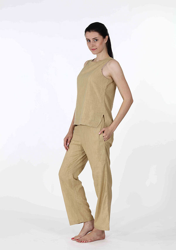 Beige Sleeveless Cotton Yoga Wear - unidra.myshopify.com
