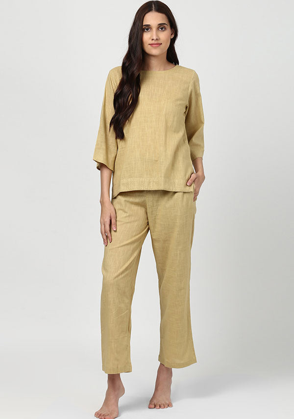 Beige Cotton Yoga Wear With Sleeves - unidra.myshopify.com