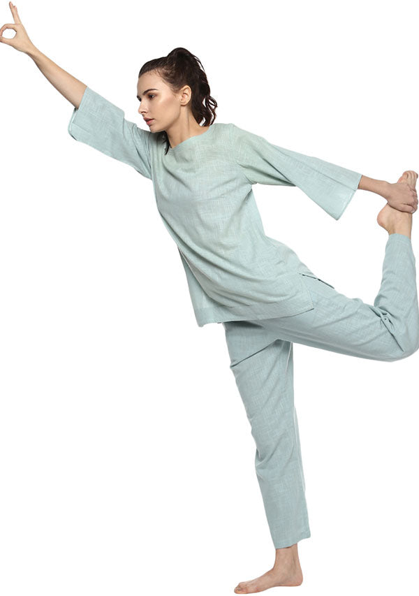 Aqua Cotton Yoga Wear With Sleeves - unidra.myshopify.com