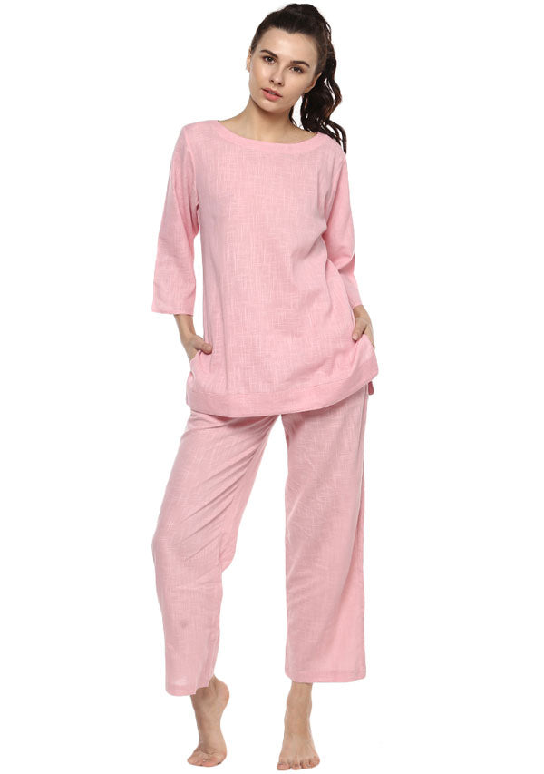 Baby Pink Cotton Yoga Wear With Sleeves - unidra.myshopify.com