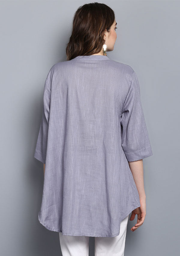 Ash Blue Short Cotton Tunic With Pleats - unidra.myshopify.com