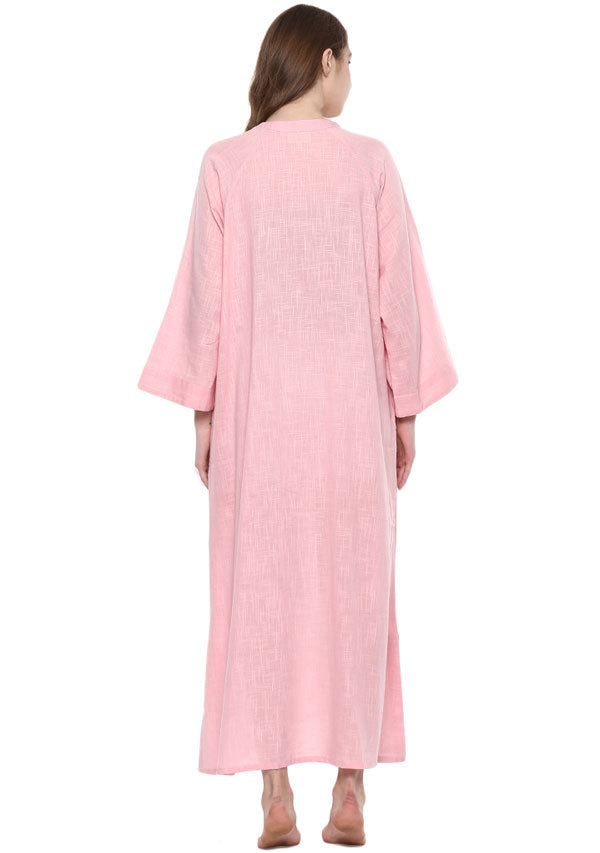 Pink Cotton Night Dress With Long Sleeves and Zip Detail - unidra.myshopify.com