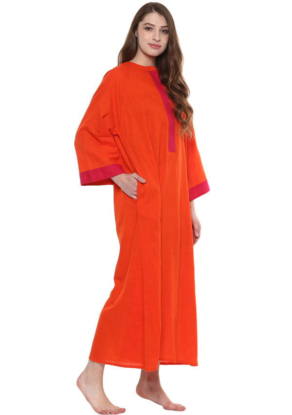Orange Fuchsia Bell Sleeves Cotton Night DressLong Sleeves and Zip Detail - unidra.myshopify.com