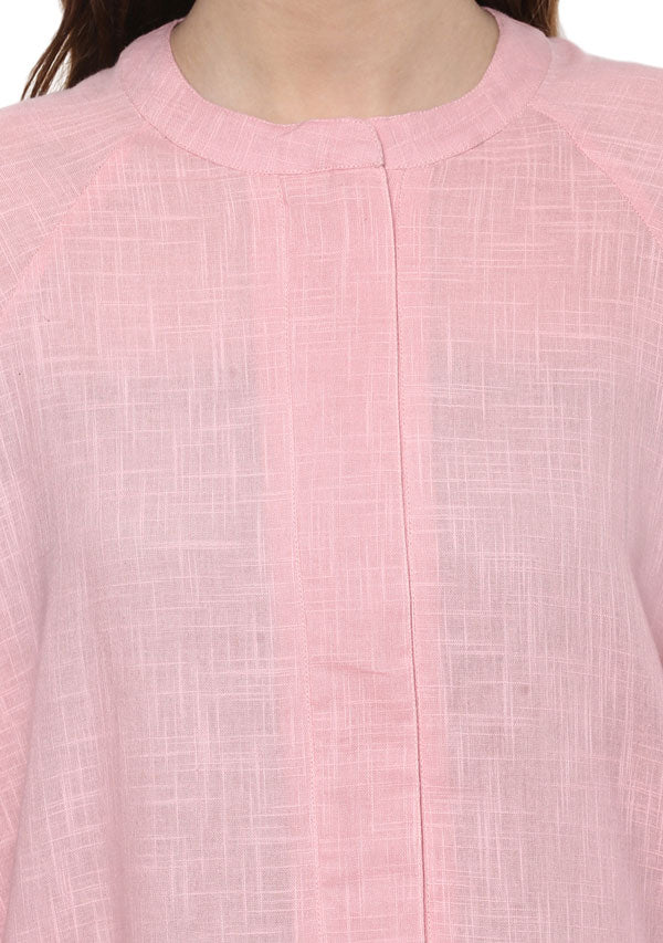 Pink Cotton Night Dress With Long Sleeves and Zip Detail - unidra.myshopify.com
