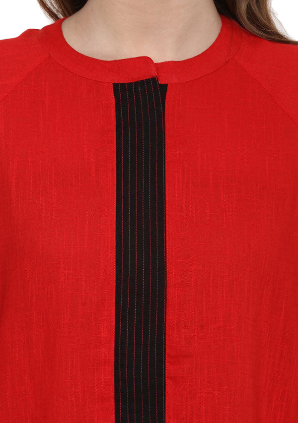 Red Black Bell Sleeves Cotton Night Dress Long Sleeves and Zip Detail - unidra.myshopify.com