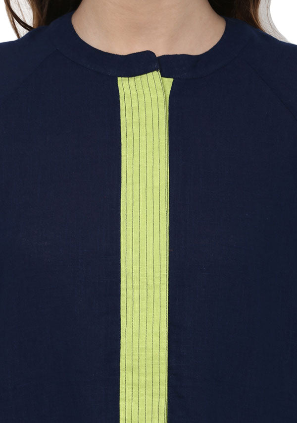 Navy Blue Green Bell Sleeves Cotton Night Dress Long Sleeves and Zip Detail - unidra.myshopify.com